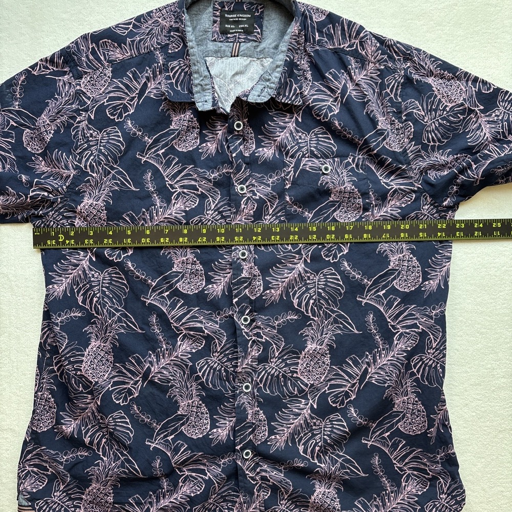 Sunrise Kingdom Men XL Hawaiian Shirt Pineapple Leaves Tropical Short Sleeve - Picture 13 of 16